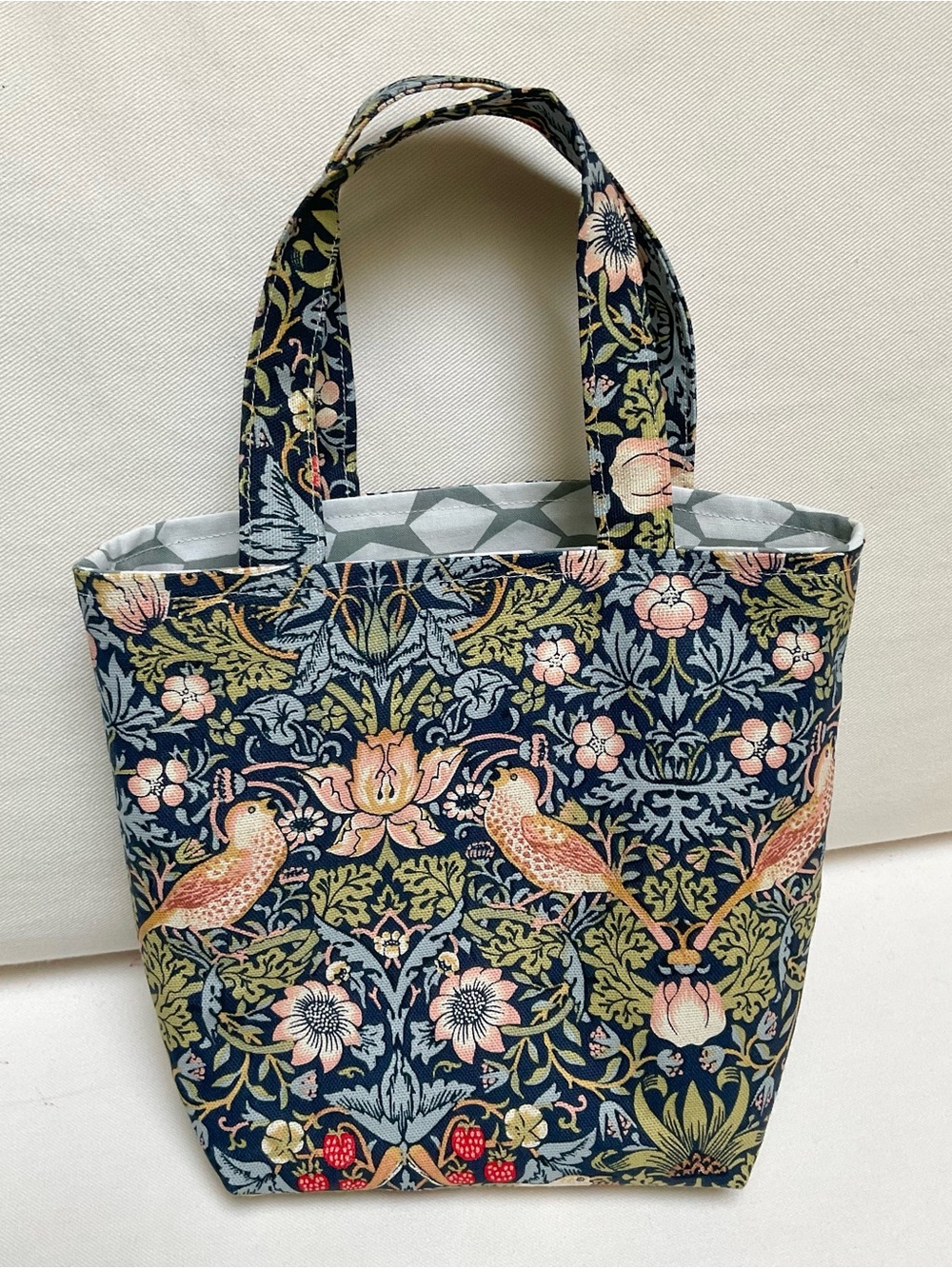 Handmade mini tote - William Morris Strawberry Thief print
